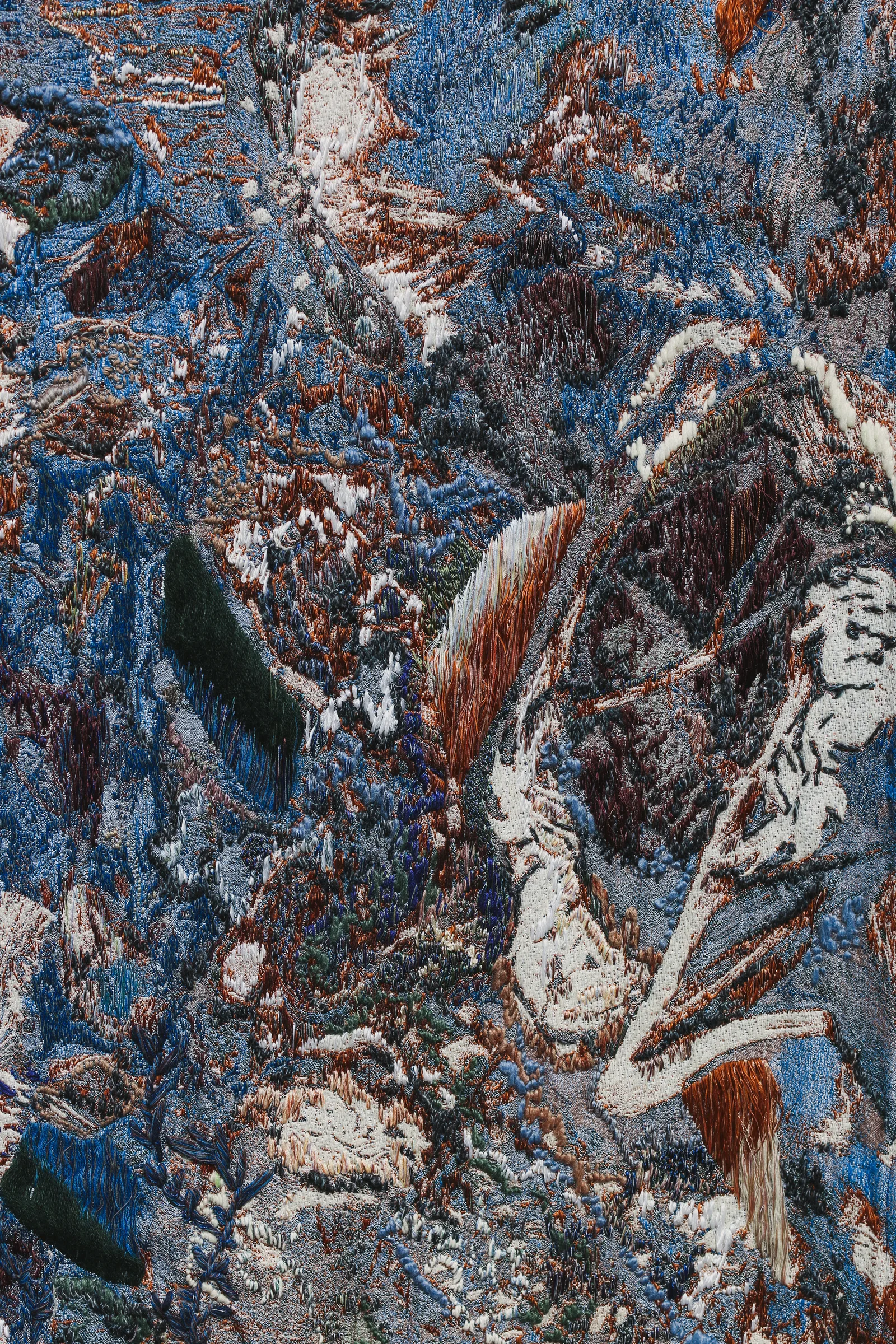 Exotic Exodus — 03, grande tapisserie en fils recyclés — vue de l’œuvre