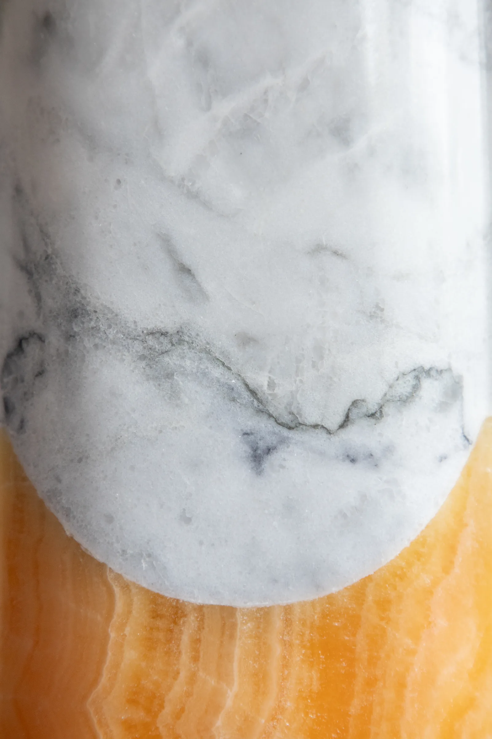 vase in green talan onyx, venetian marble, pineapple onyx