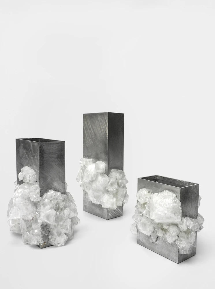 Brushed aluminum, crystalline colonization, bioart