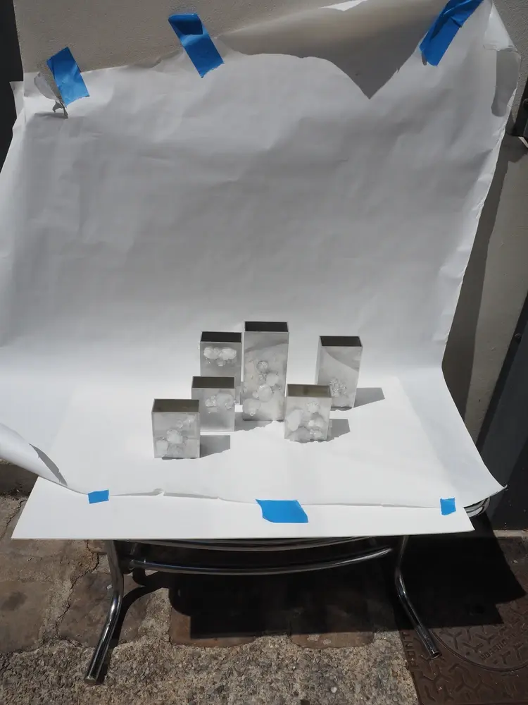 Crystal and glass sculpture work in progress at art residency